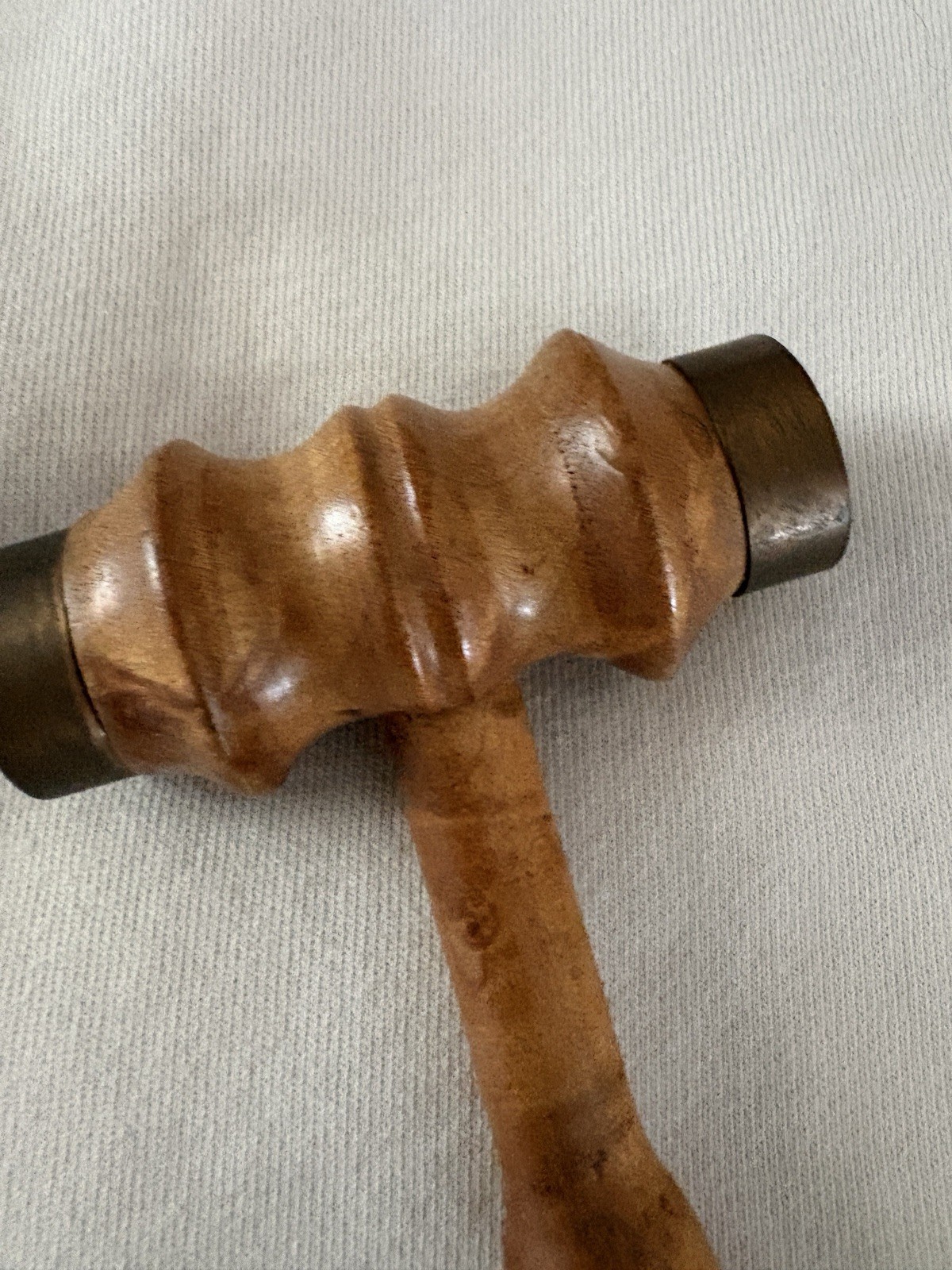 Antique Treen Turned Wood Gavel Metal Ends 1920s Black Walnut (?) 7.6 Ounces