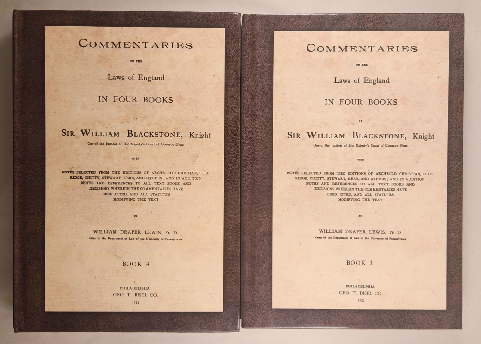 Blackstone’s Commentaries Lewis’ Reference American ed. Lot of 3 of 4 vol Set