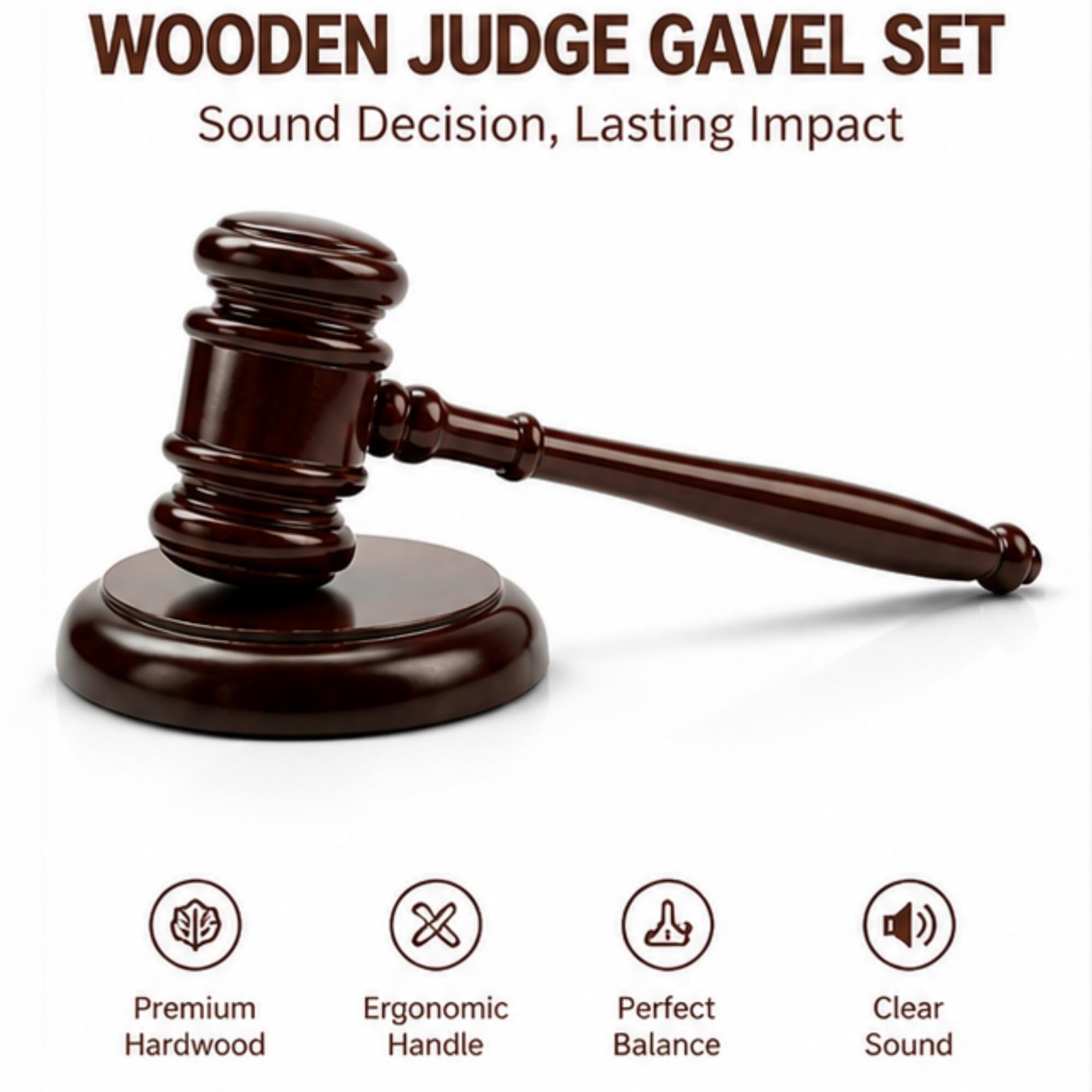 Wooden Gavel and Sound Block Set for Lawyer Judge Auction Sale Meetings