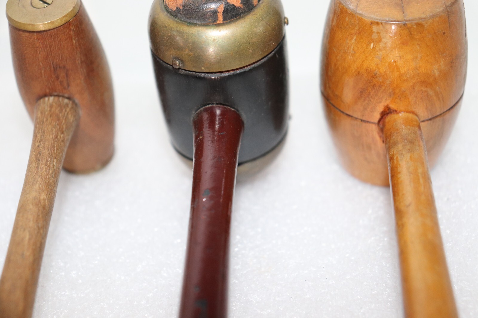 Antique Auctioneers Turned Wood Gavel Lot of 3 Brass, Leather, Wood