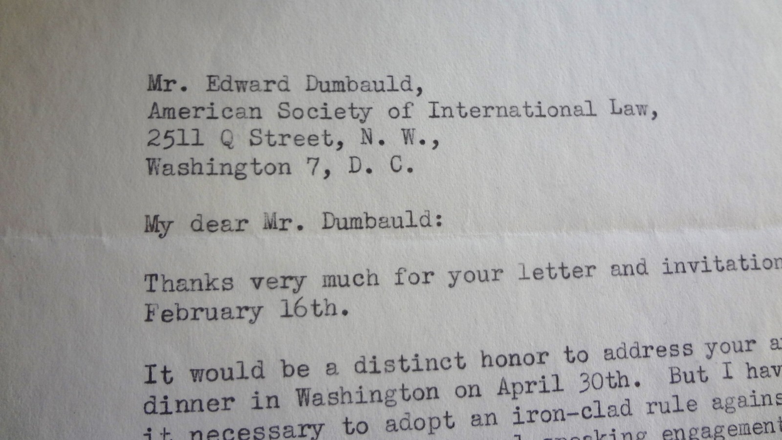 Historic Find~ 1949 U.S. SENATE FOREIGN RELATIONS LETTER to EDWARD DUMBAULD