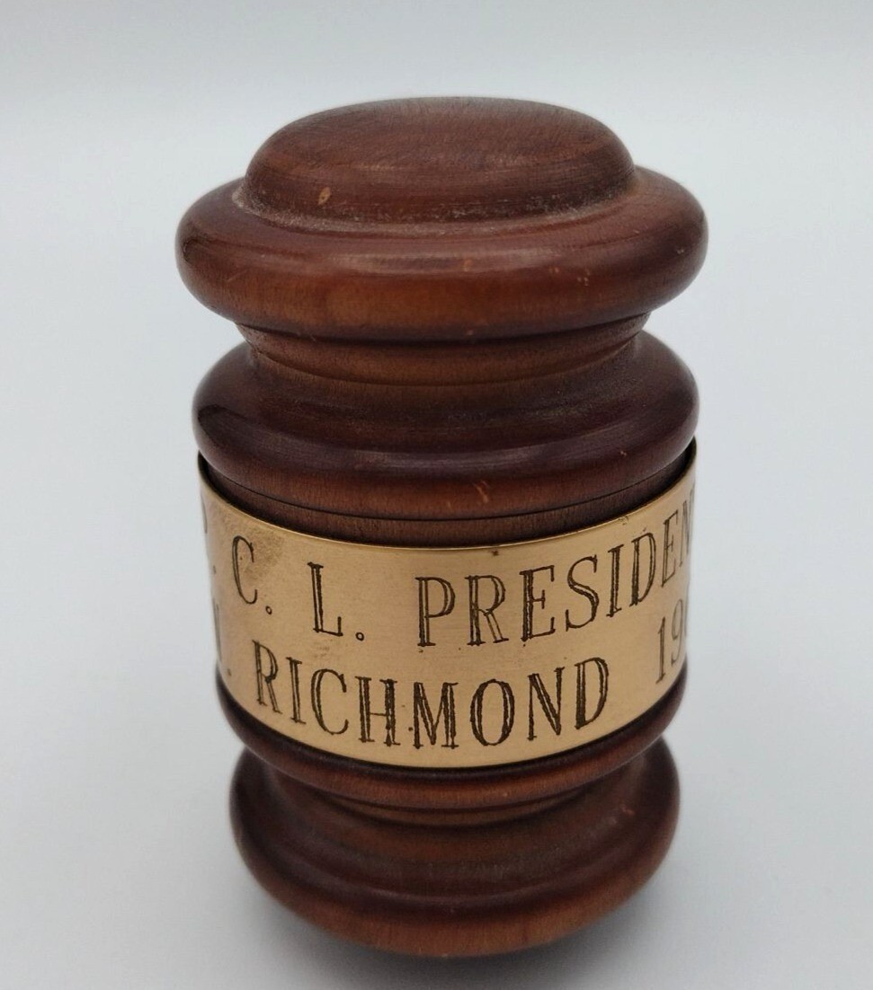 Wooden Gavel Metal Engraved Name Vintage P.C.L. President Dr. R.W. Richmond