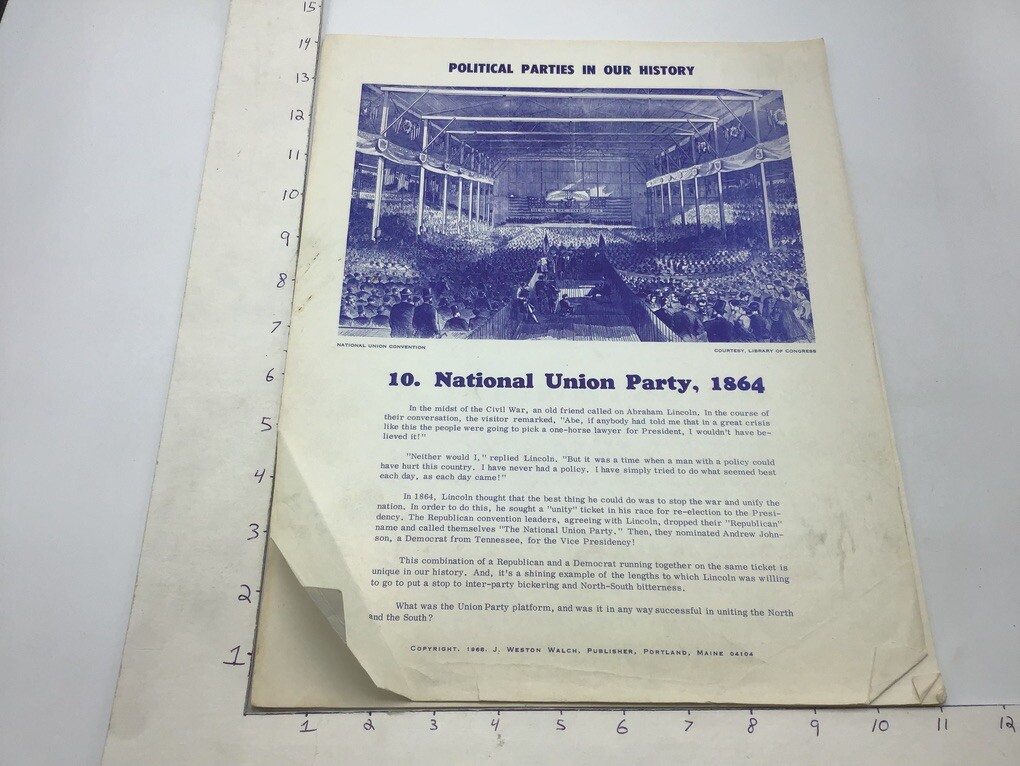 Original 1968 Poster: Political Parties in our History: NATIONAL UNION PARTY,