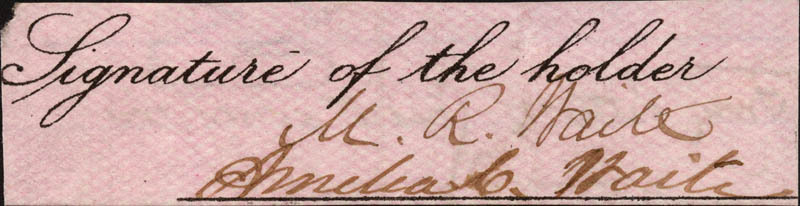 MORRISON R. WAITE – CLIPPED SIGNATURE CO-SIGNED BY: AMELIA C. WAITE