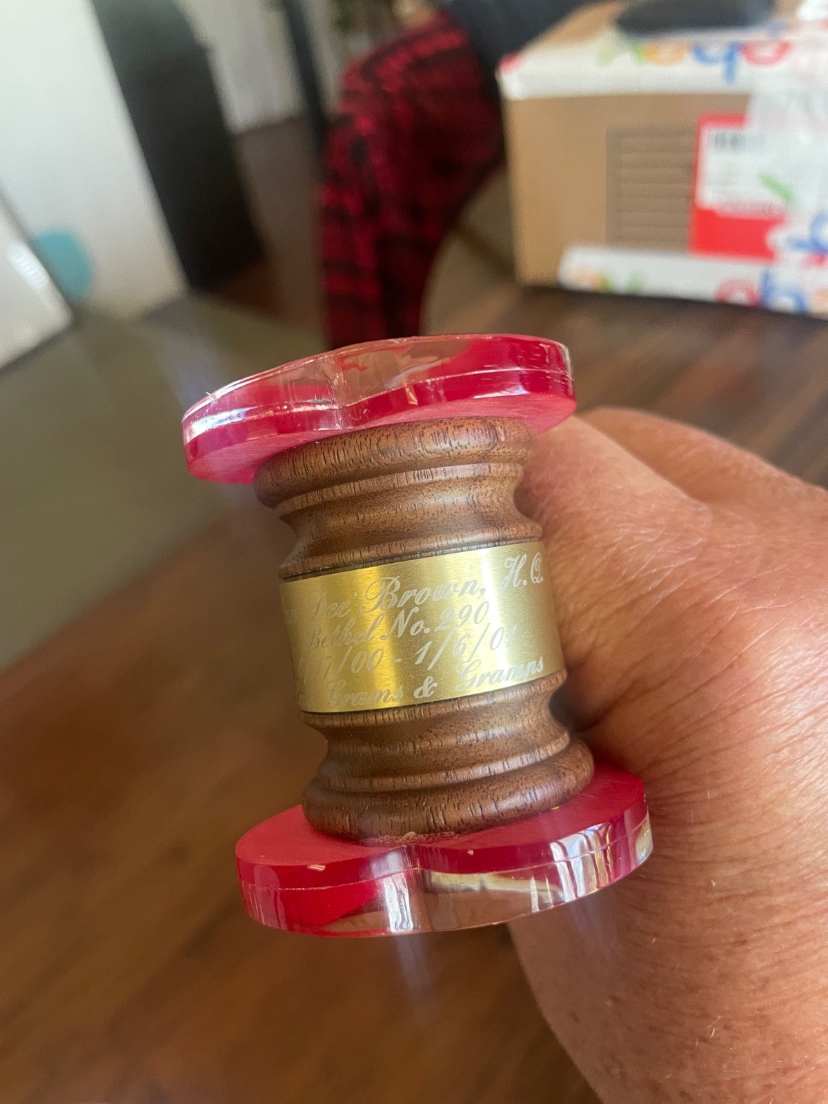Vintage Wooden Gavel Wood – heart shaped heads – engraved with a baby’s passing