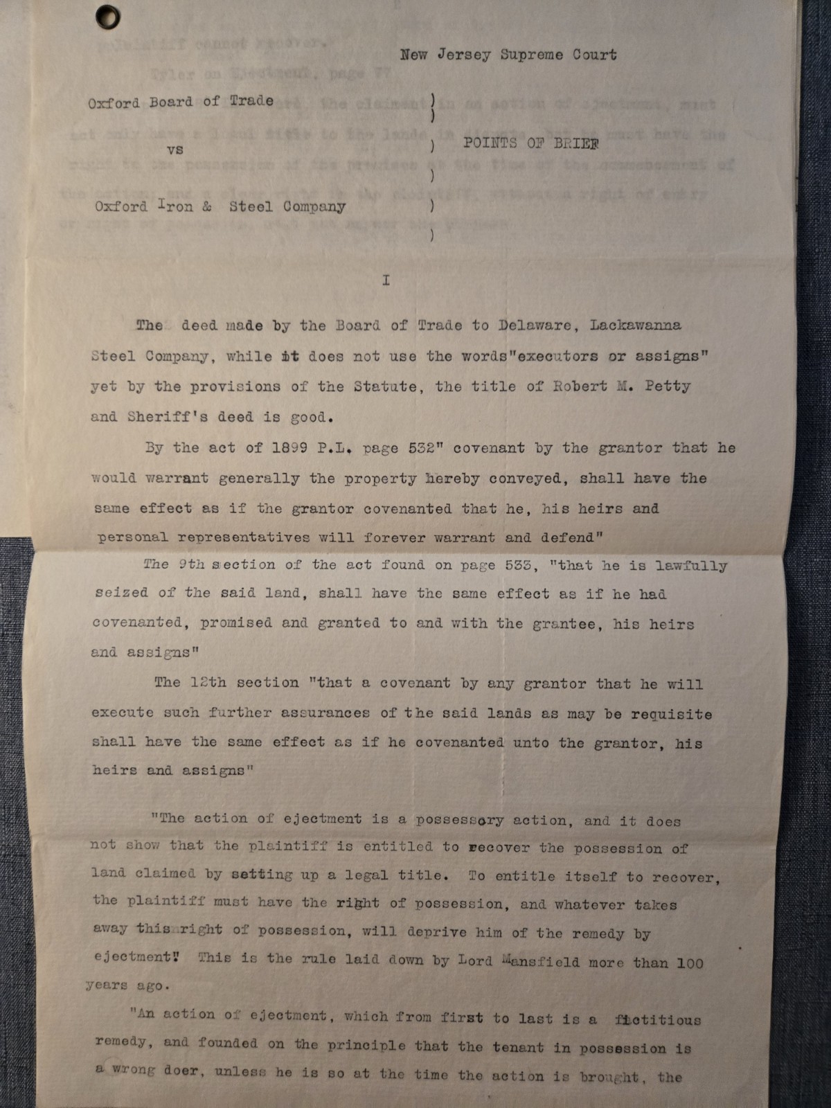 Oxford Board Trade vs Oxford Iron Steel Co 1910s Deed Dispute Supreme Court NJ