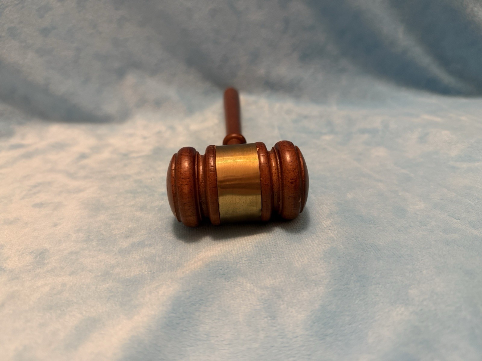 Genuine Vintage Wooden Judge’s Gavel Mallet 1990’s 10 Inch Walnut Gold Band