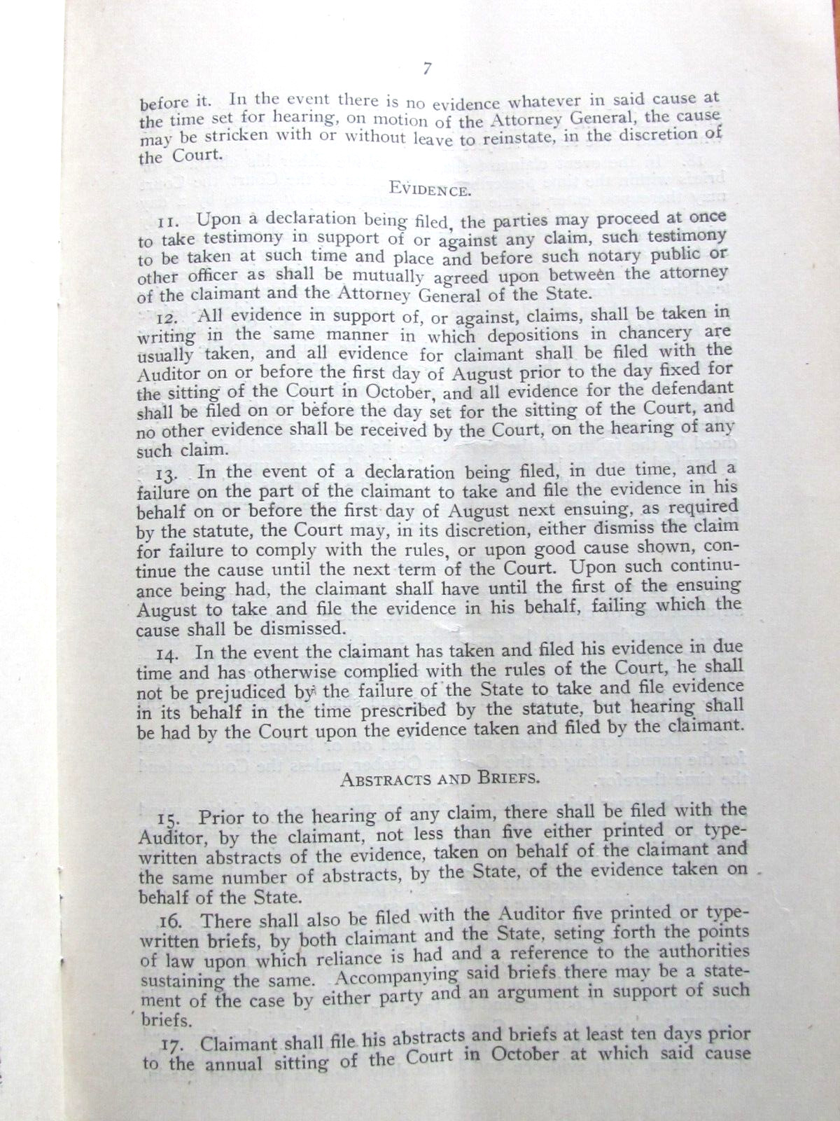 1906 BOOKLET RULES OF THE COURT OF CLAIMS STATE OF ILLINOIS