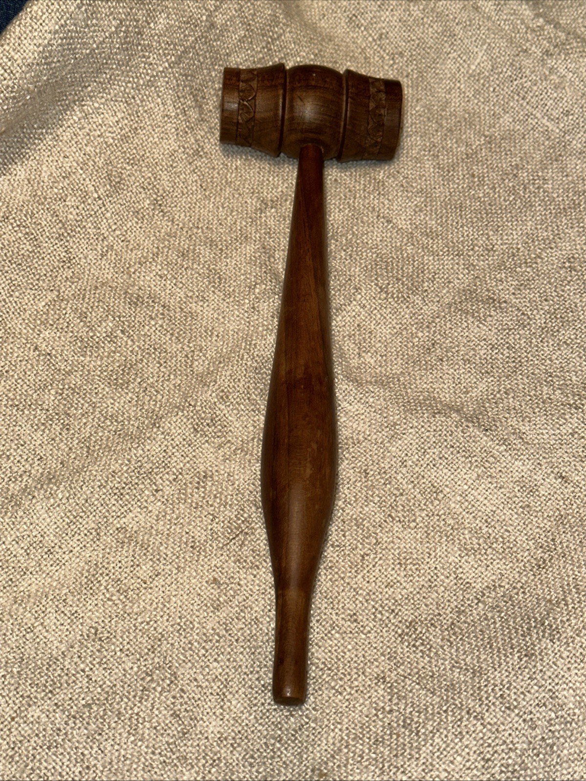 Vintage Decorative Wooden Mallet Hand Turned Carved Barrel Form Gavel