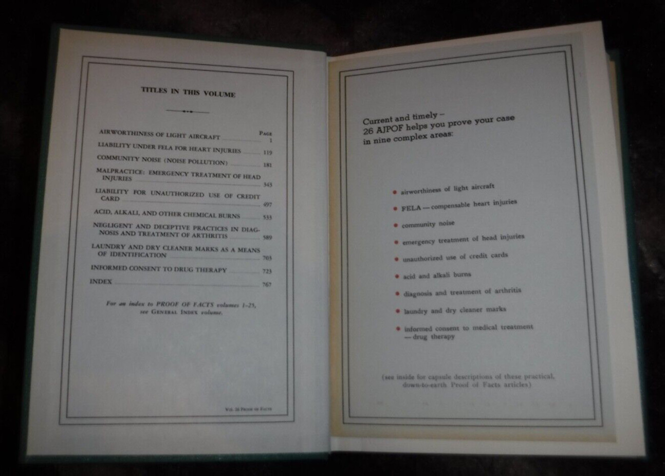 AMERICAN JURISPRUDENCE PROOF OF FACTS VOL 12 – 30 & INDEX : 20 LAW BOOKS