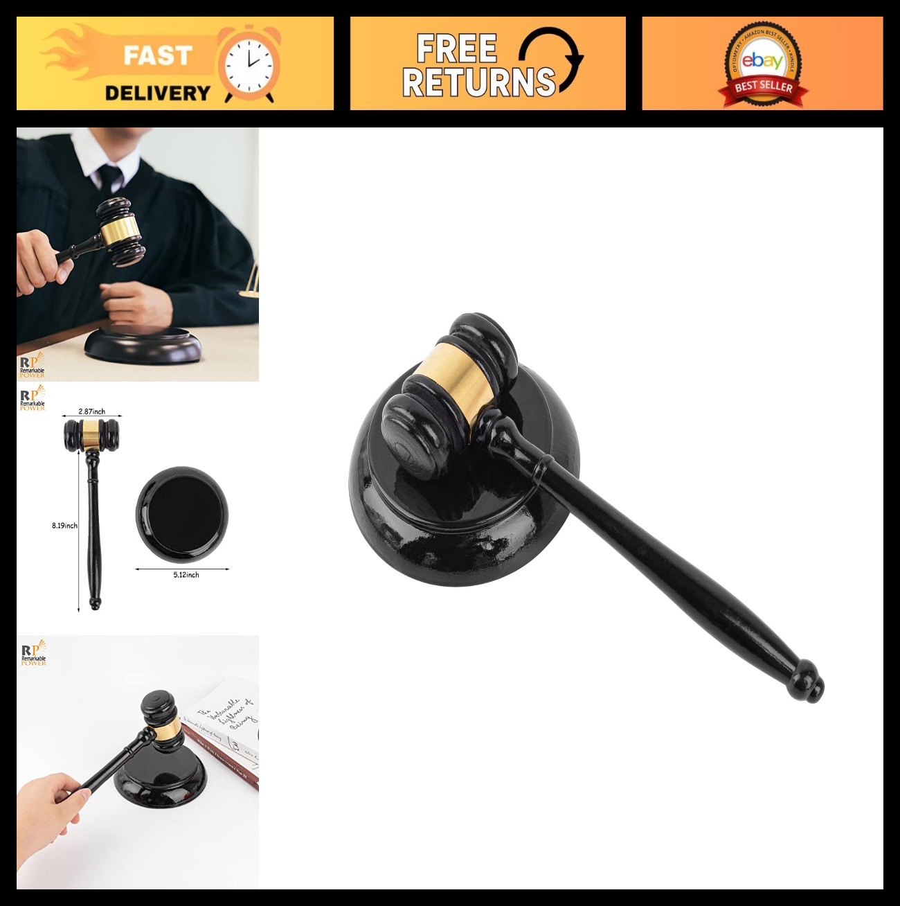 Handcrafted Wood Gavel & Round Sound Block Set – Judge Auction Court Accessory