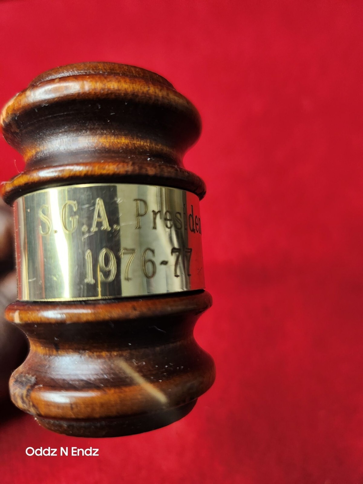 Vintage Wooden Gavel With Brass Plaque S.G.A. President 1976-77 8 Inches Long