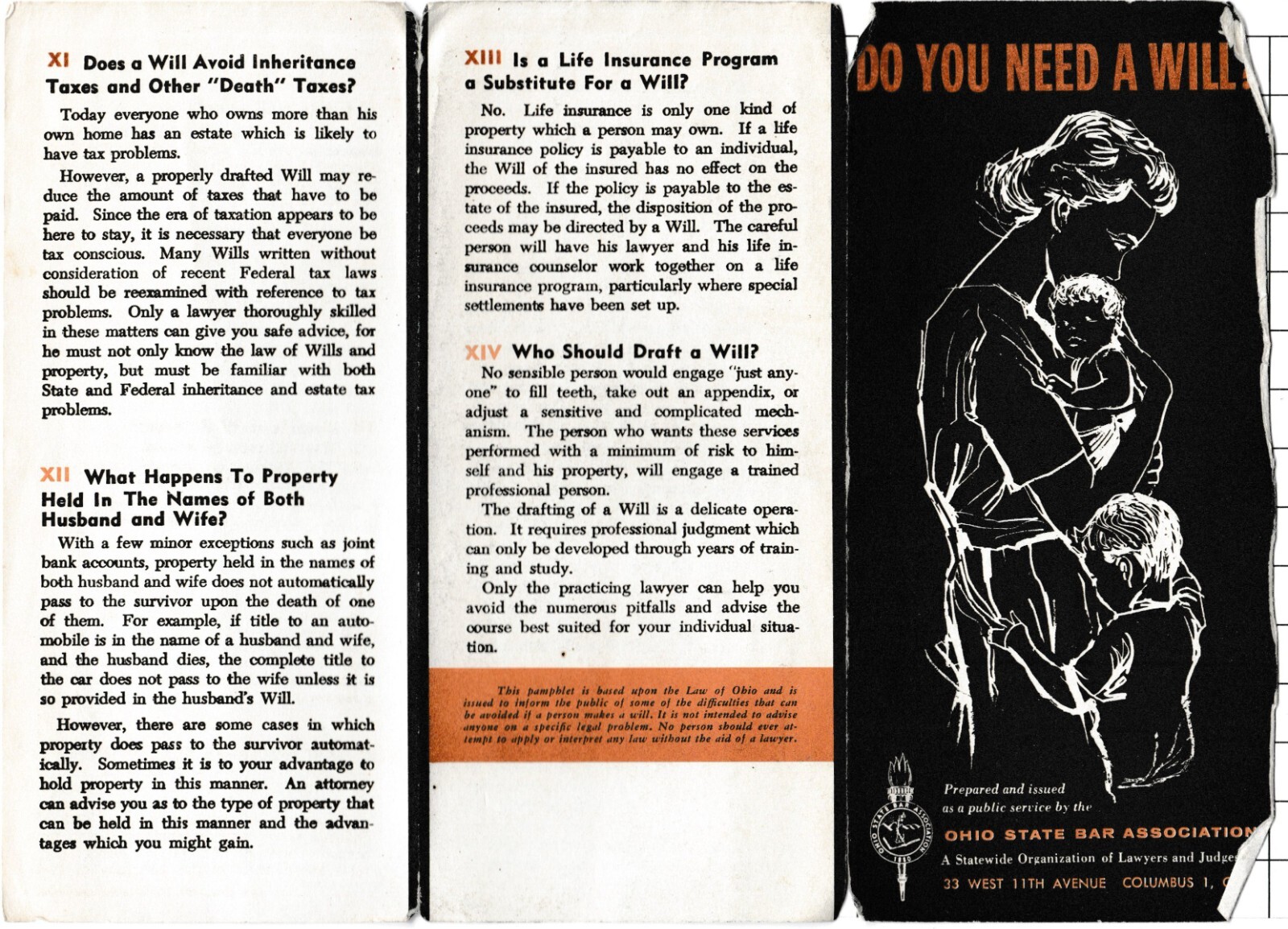 1960s Do You Need a Will Informative Pamphlet Ohio State Bar Association 11th Av