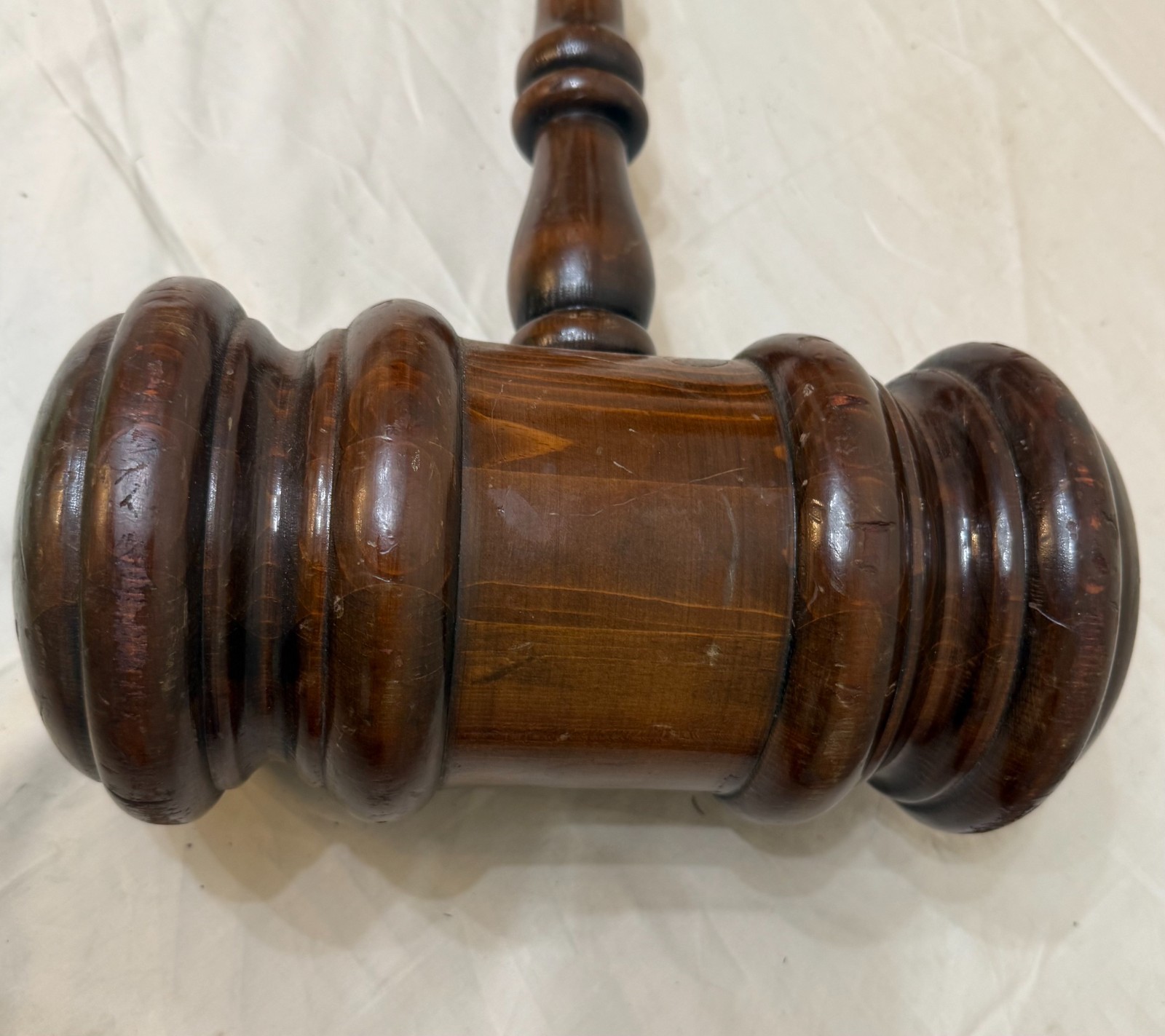 HUGE vintage handmade carved turned wooden solid wood judge auction gavel large