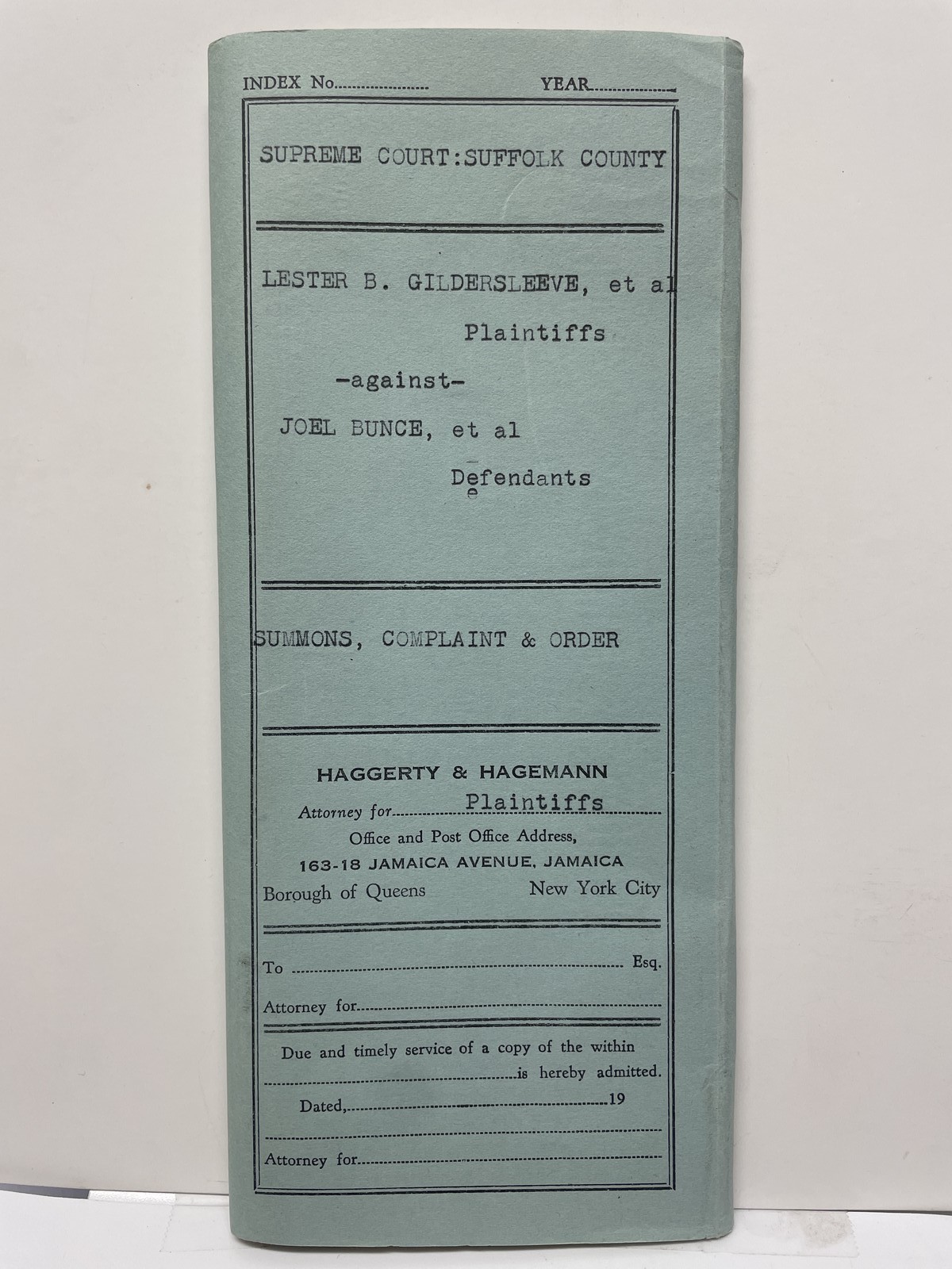 1932 New York Supreme Court Suffolk County Legal Document Summons Complaint