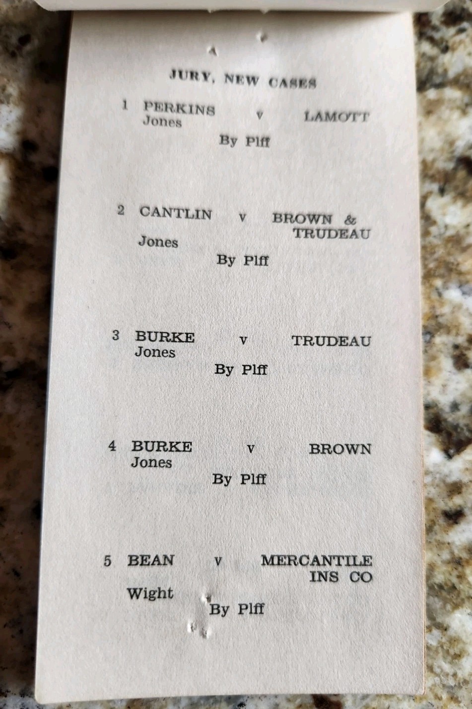 List Of Cases For Jury And Court January Term 1936 Docket Grafton NH