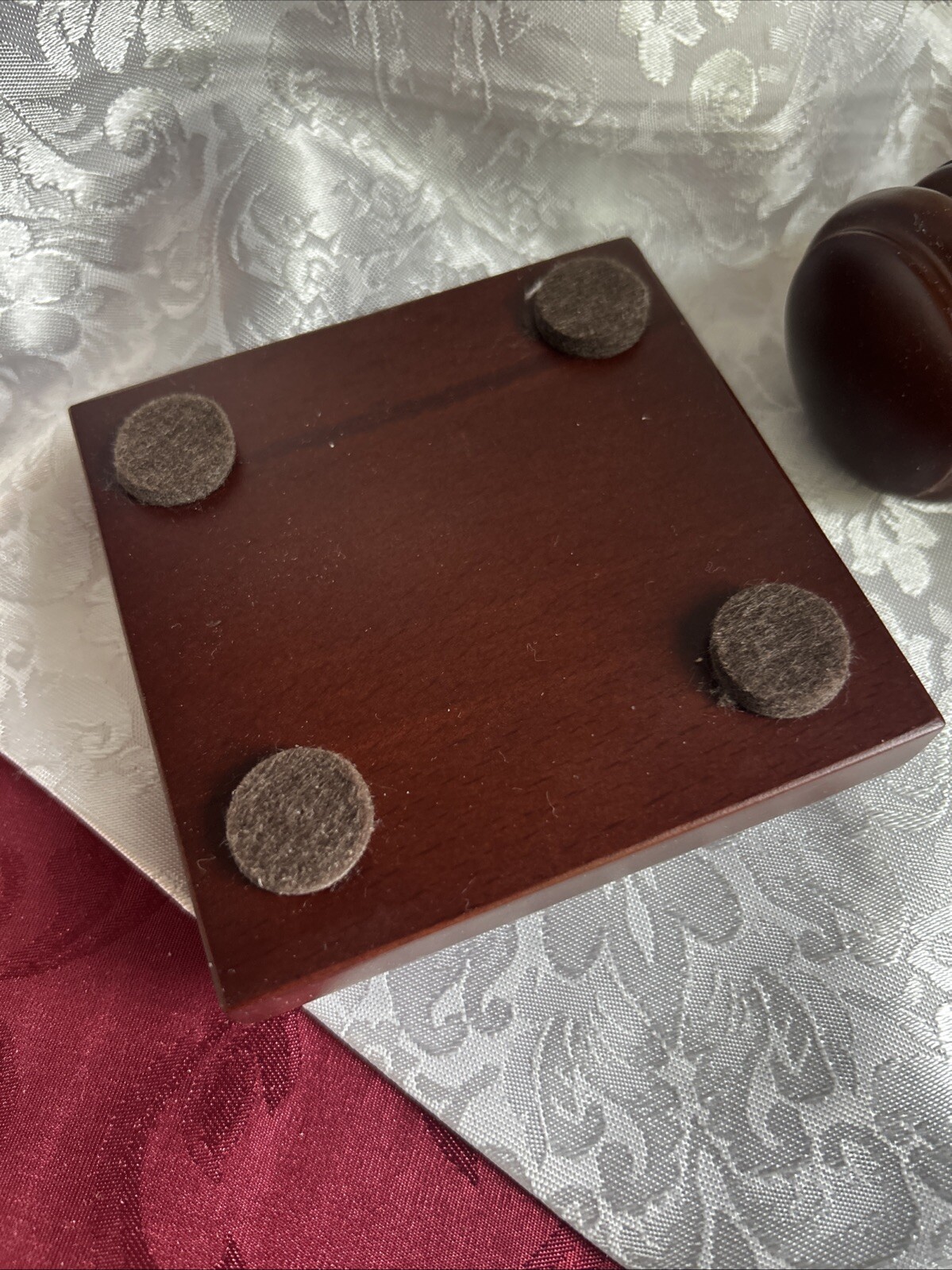 Gold Tone Banded Wood Gavel and Square Sound Block Set – Dark Wooden Gavel