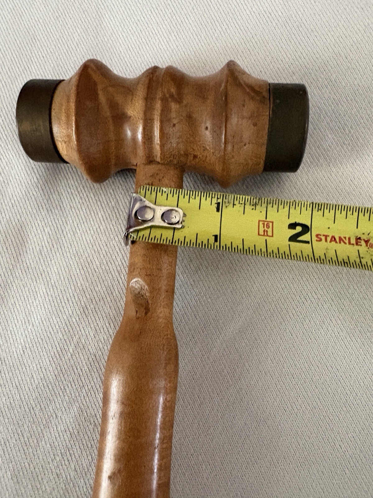 Antique Treen Turned Wood Gavel Metal Ends 1920s Black Walnut (?) 7.6 Ounces