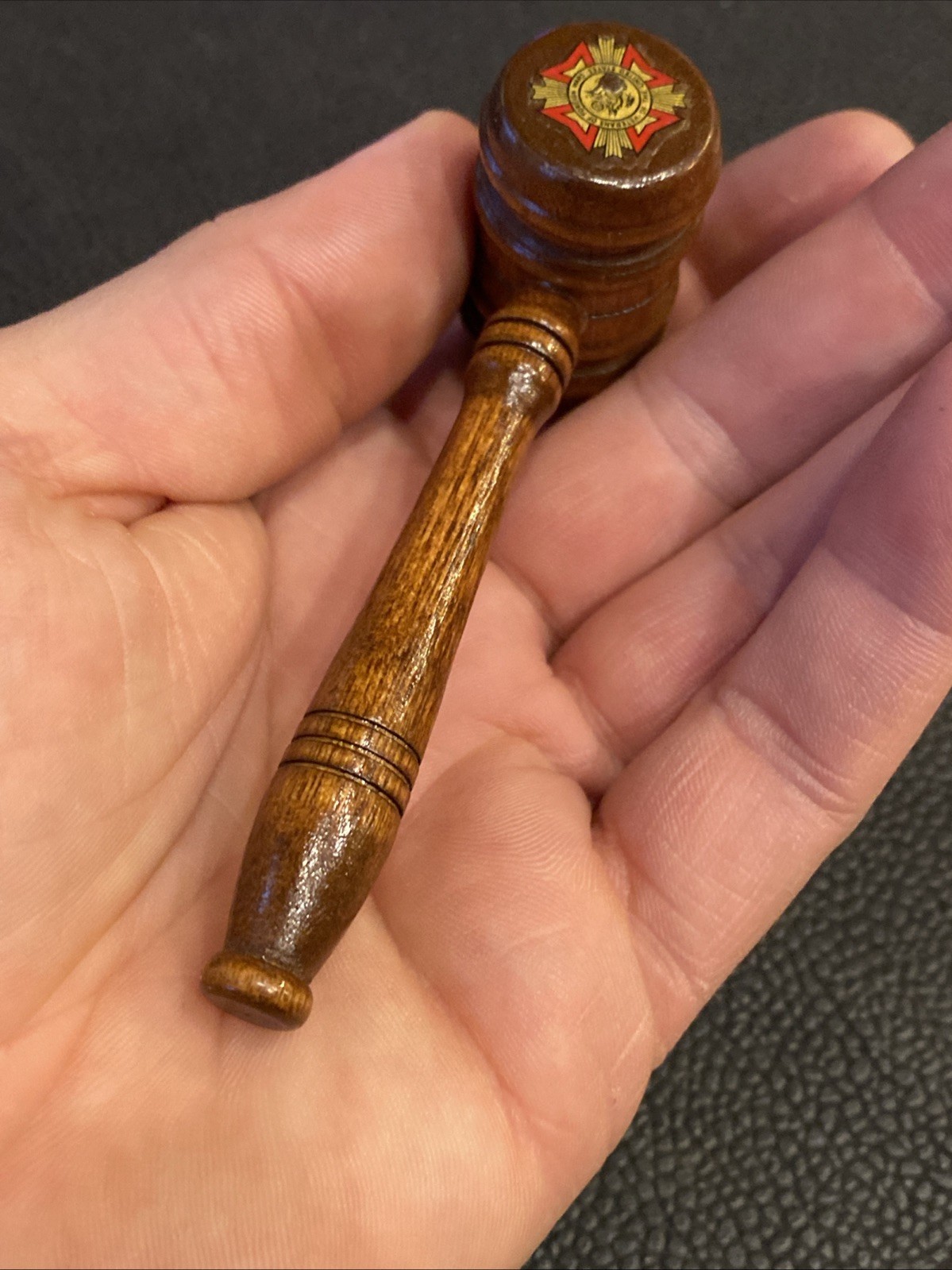 VTG 1960s VFW LOGO MINI TURNED WOOD GAVEL JUDGE’S GAVEL VETERANS OF FOREIGN WARS