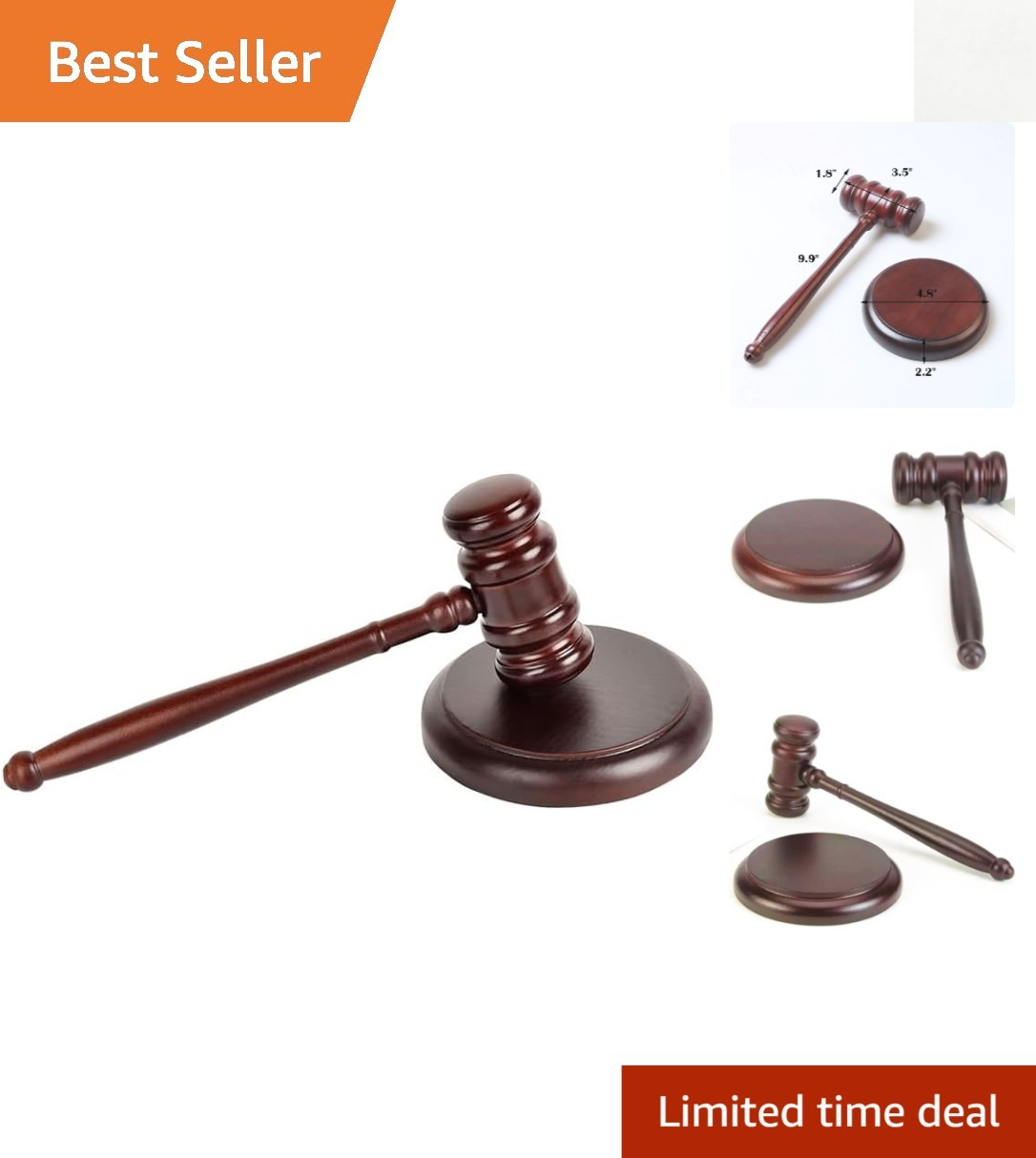 Professional Wooden Gavel and Block Set – Exquisite Craftsmanship for Court Use