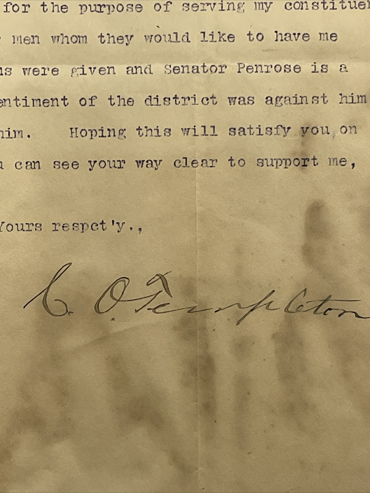 1906 Tyrone, Pennsylvania Hicks & Templeton Attorneys Letter Letterhead Signed