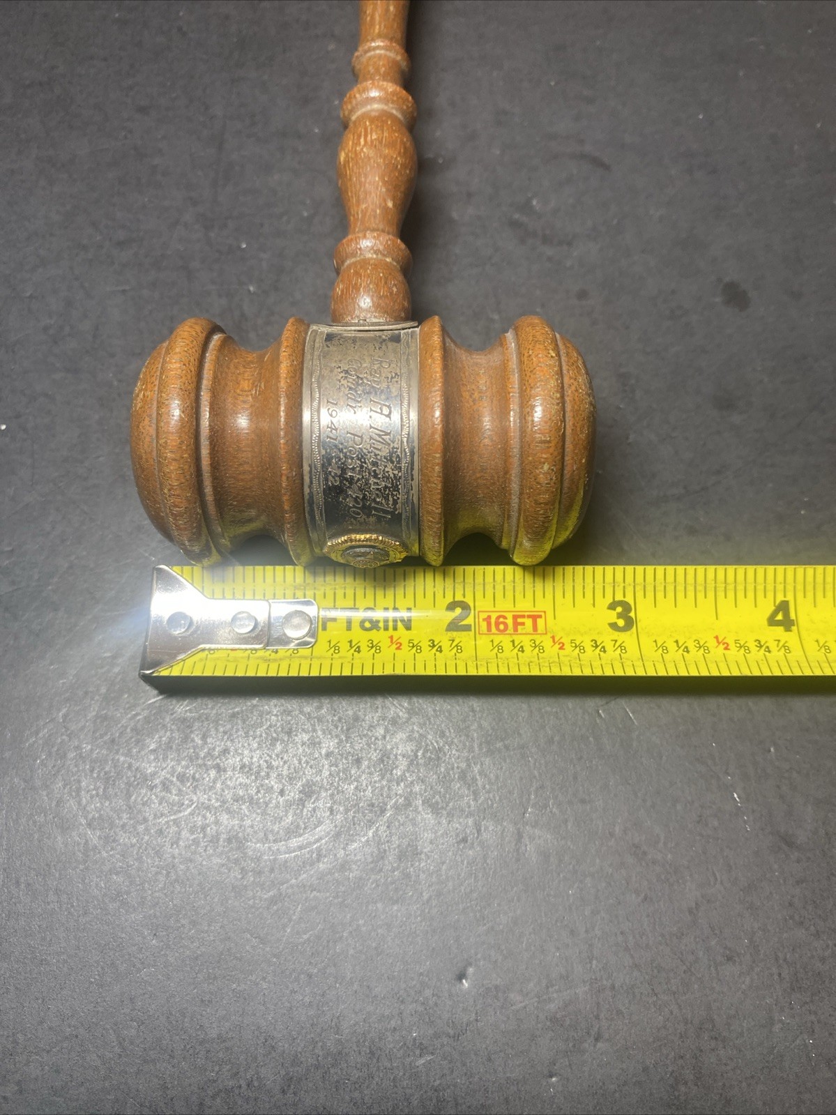 Vtg Wooden Walnut Gavel 8 1/2” Engraved To Write A Mitchell 1941 American Legion