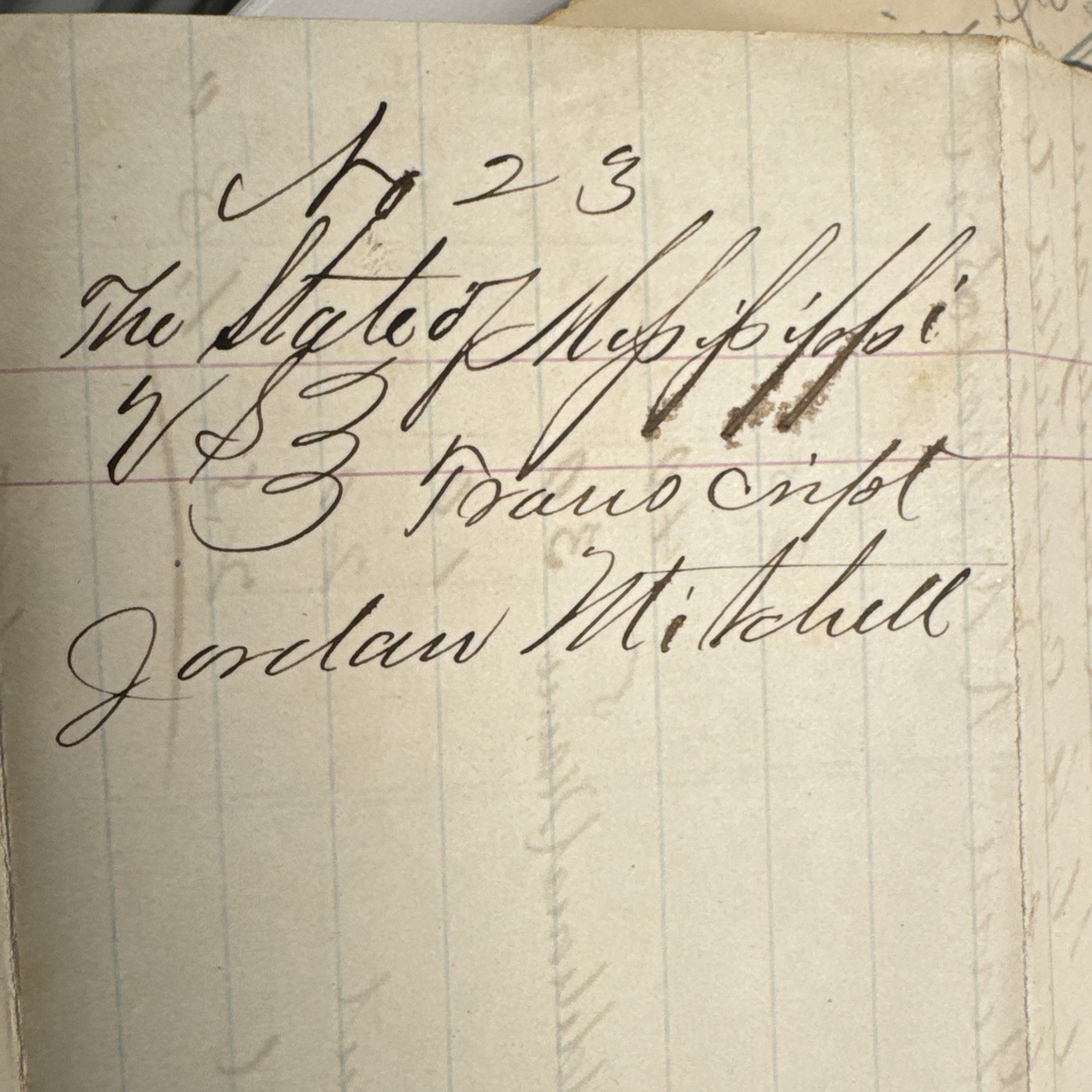 1876 Mississippi Original Case Document Aiding a Fugitive After Officer Shooting