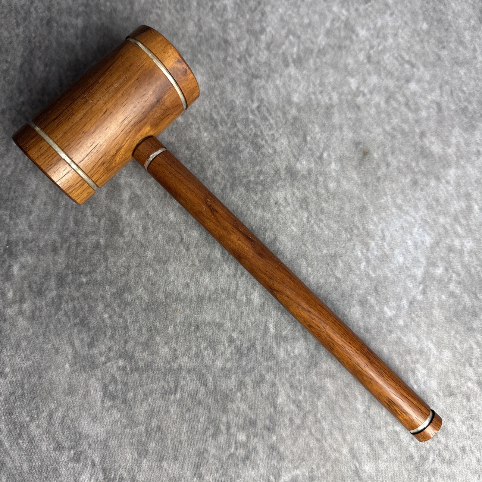 Vintage Wooden Judges Gavel Decorative Metal Bands 10”