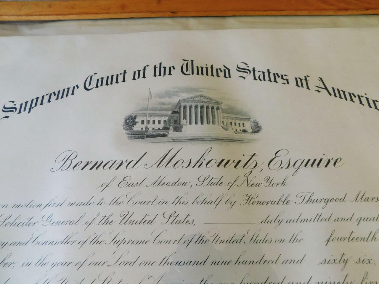 1966 Bar Admission Certificate to Supreme Court of The United States America USA