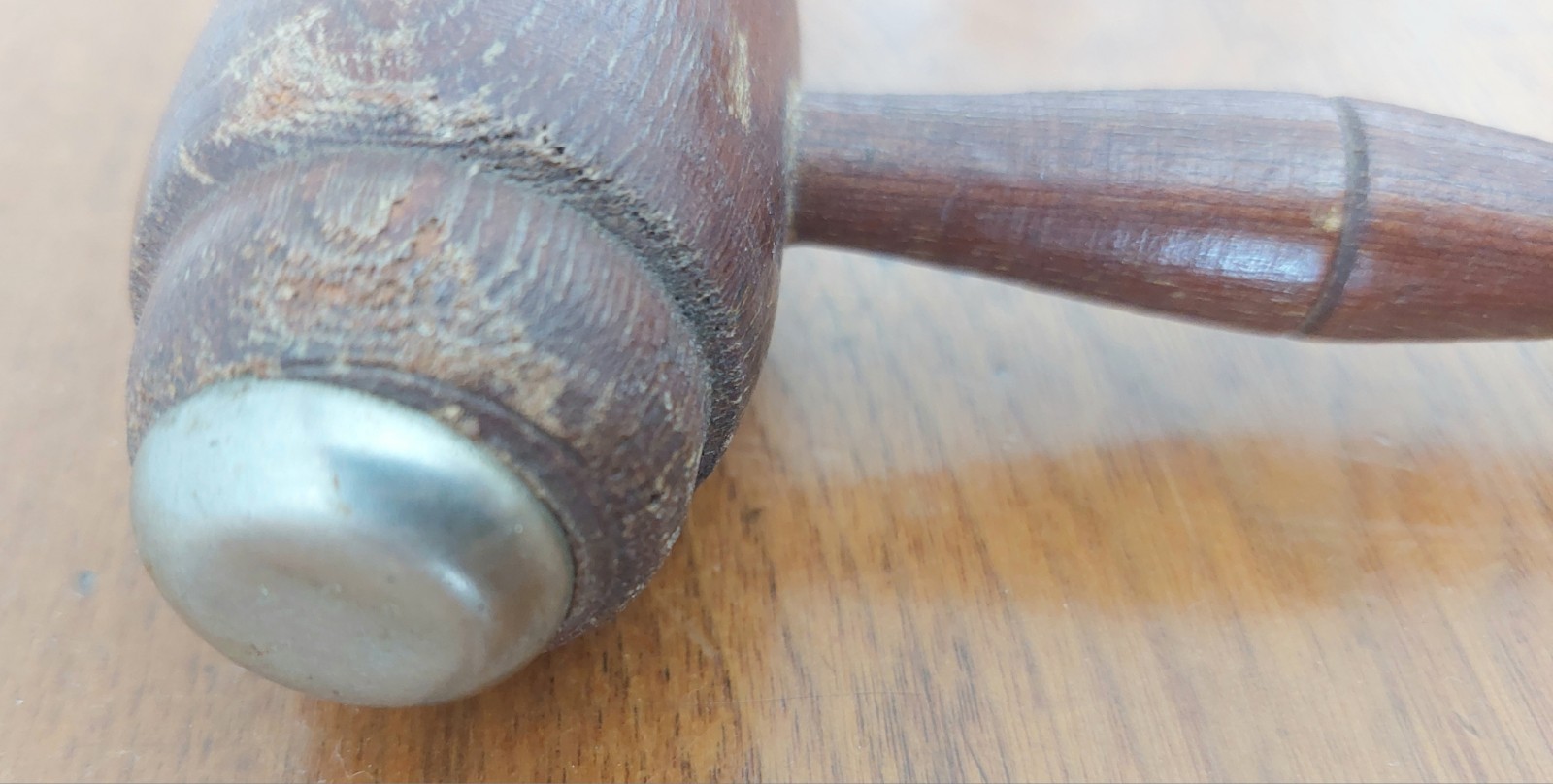 Antique Wooden Gavel Aluminum End Court Judge Auctioneer Vintage Patina