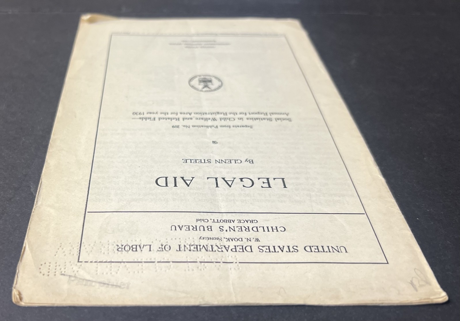 Legal Aid by Glenn Steele 1932 United Dept. of Labor Publication -East Cleveland