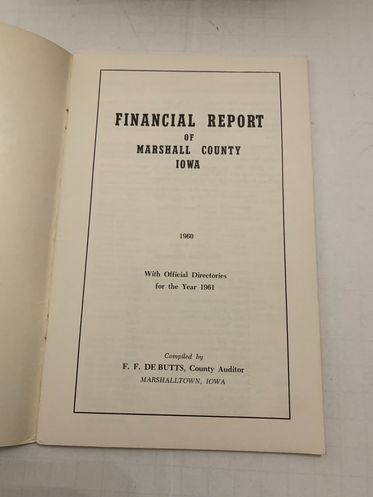 1960 Marshall County Iowa Financial Report