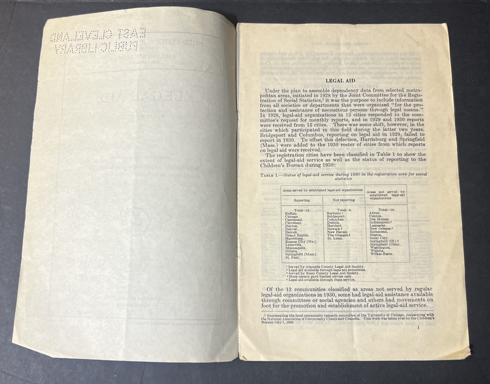 Legal Aid by Glenn Steele 1932 United Dept. of Labor Publication -East Cleveland