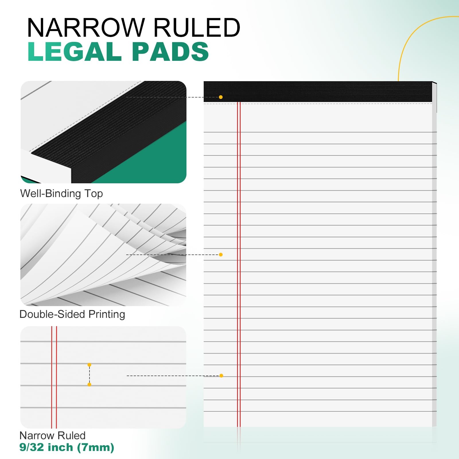 Legal Pads 5×8 Inch, 4 Pack, Narrow Ruled, 5×8 White Legal Pad, Mini Double-Side