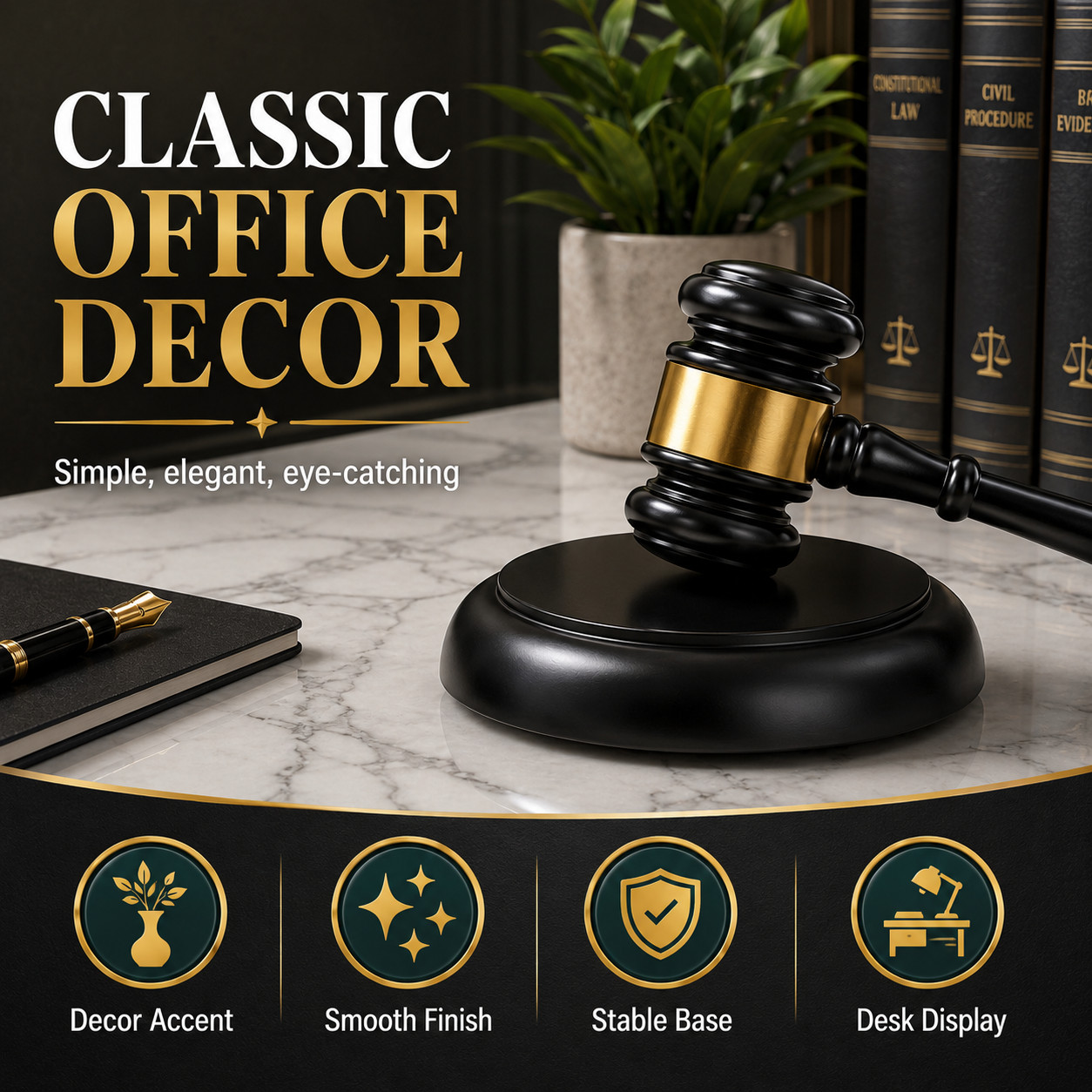 Judge Gavel Display Set with Base Elegant Office Desk Decor Gift for Lawyers