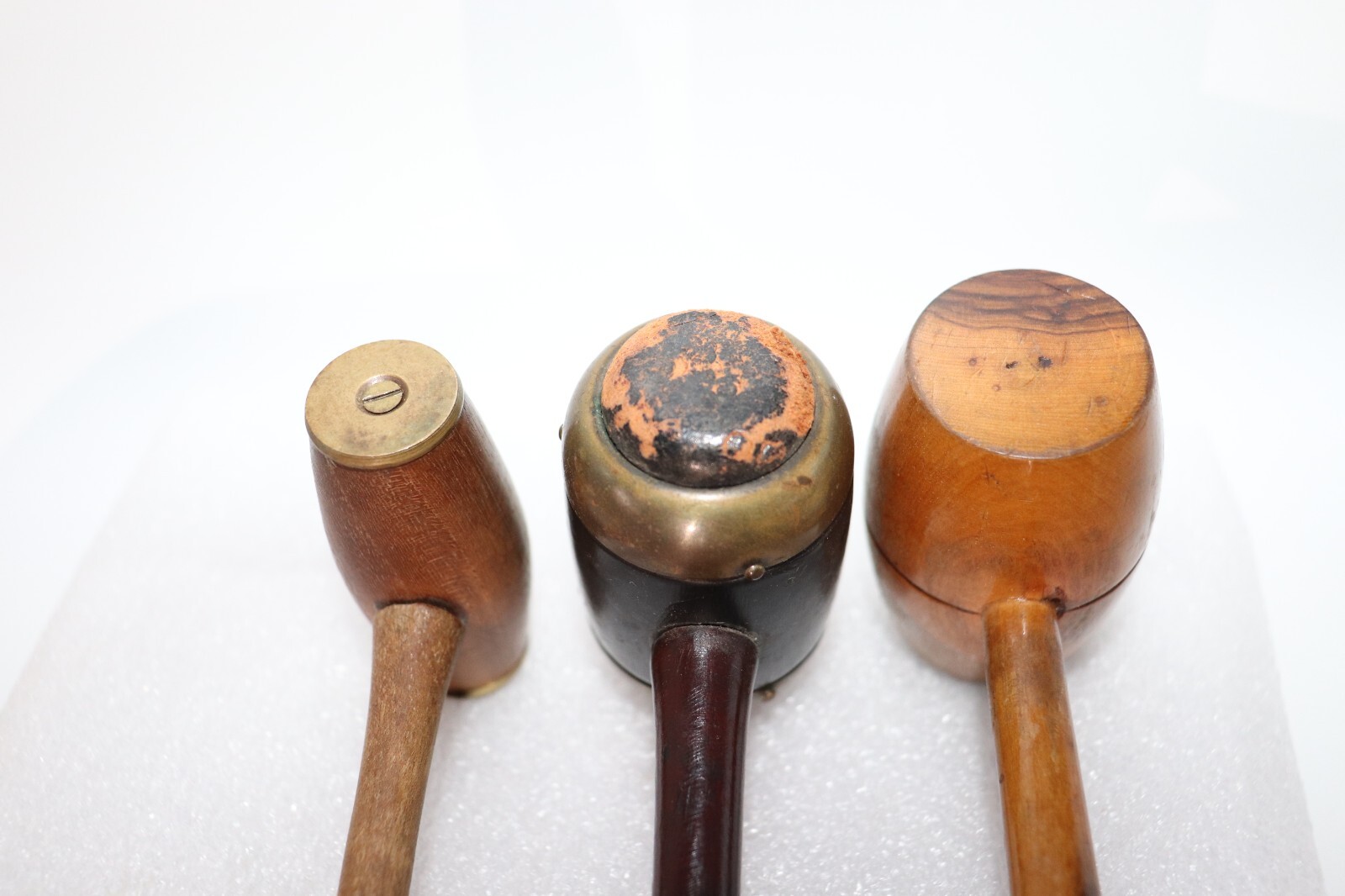 Antique Auctioneers Turned Wood Gavel Lot of 3 Brass, Leather, Wood