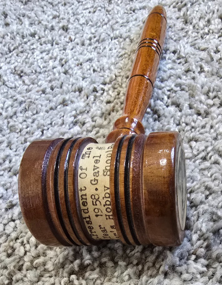 Old Vintage 1958 President Sportsman Club Wood Gavel from Blasier’s Hobby Shop