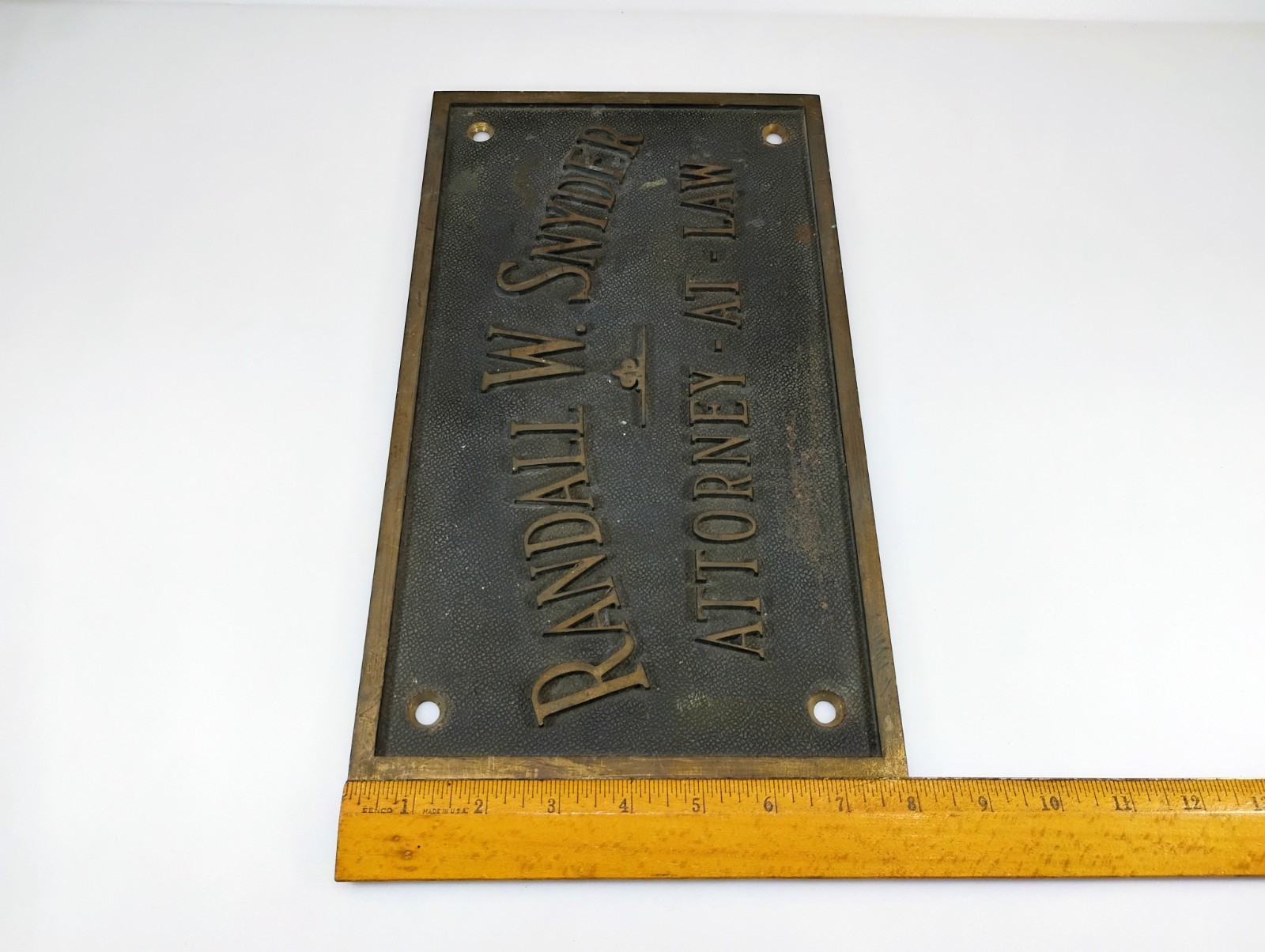 Vintage Cast Bronze Brass Attorney At Law Plaque Randall W Snyder Law Office Sig