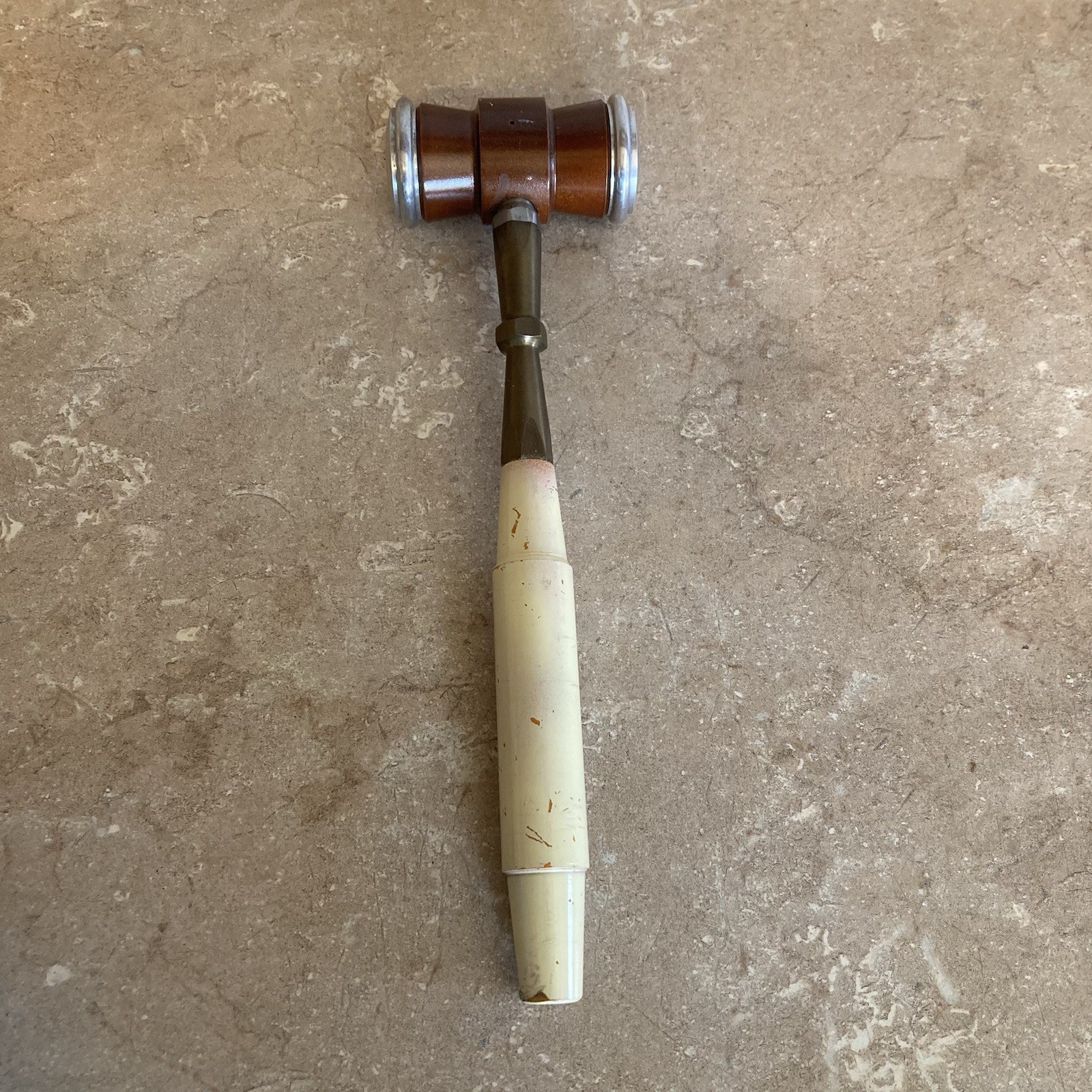 Vintage 11” Wooden Gavel w/ Metal Ends Auctioneer Judge Meeting Hammer Retro
