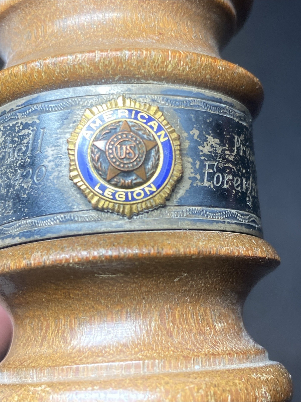 Vtg Wooden Walnut Gavel 8 1/2” Engraved To Write A Mitchell 1941 American Legion