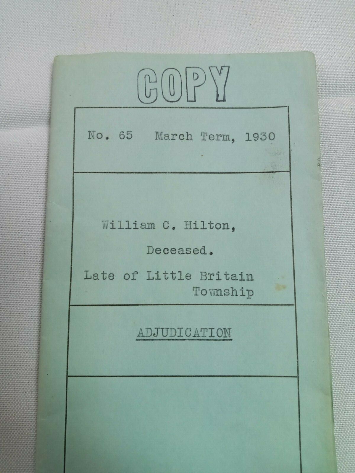 Vintage 1932 Adjudication of Will Little Britain Township Lancaster County of PA
