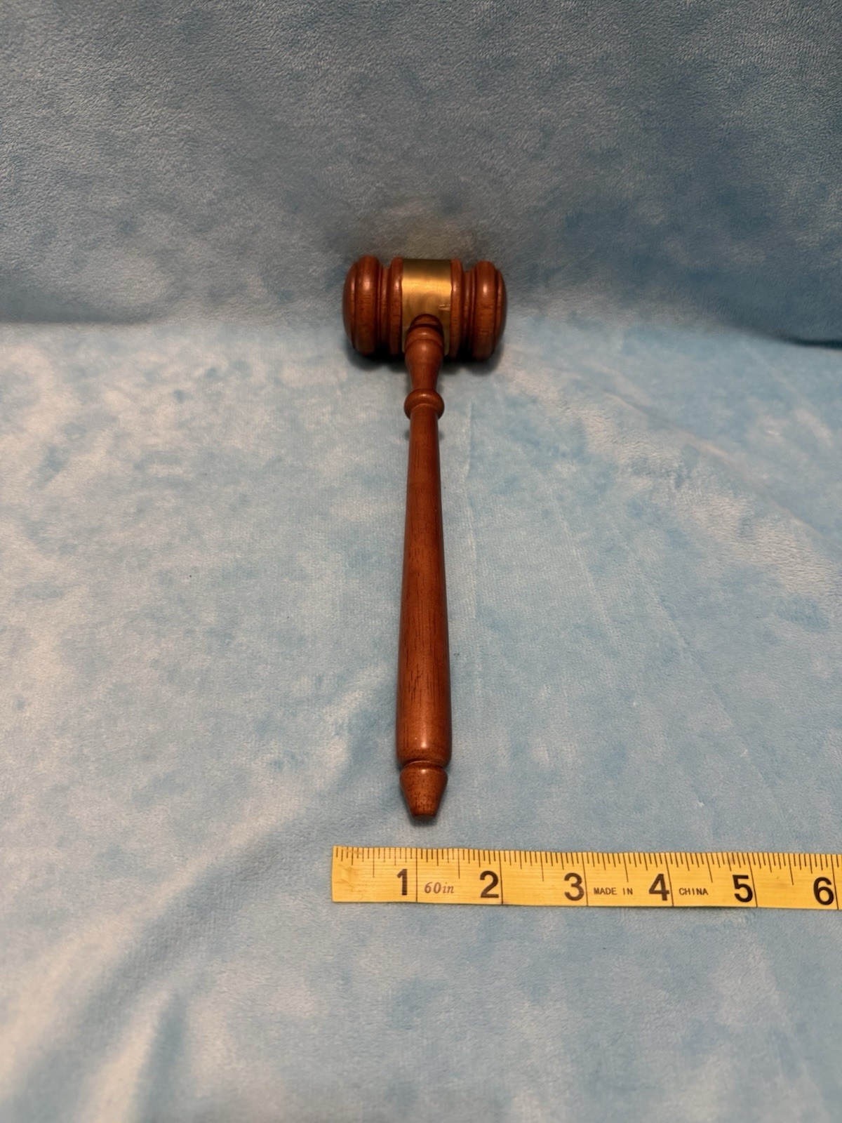 Genuine Vintage Wooden Judge’s Gavel Mallet 1990’s 10 Inch Walnut Gold Band