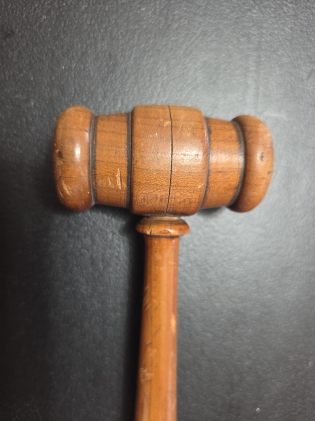 Vintage Wooden Gavel Circular Grooving, 11″ Long