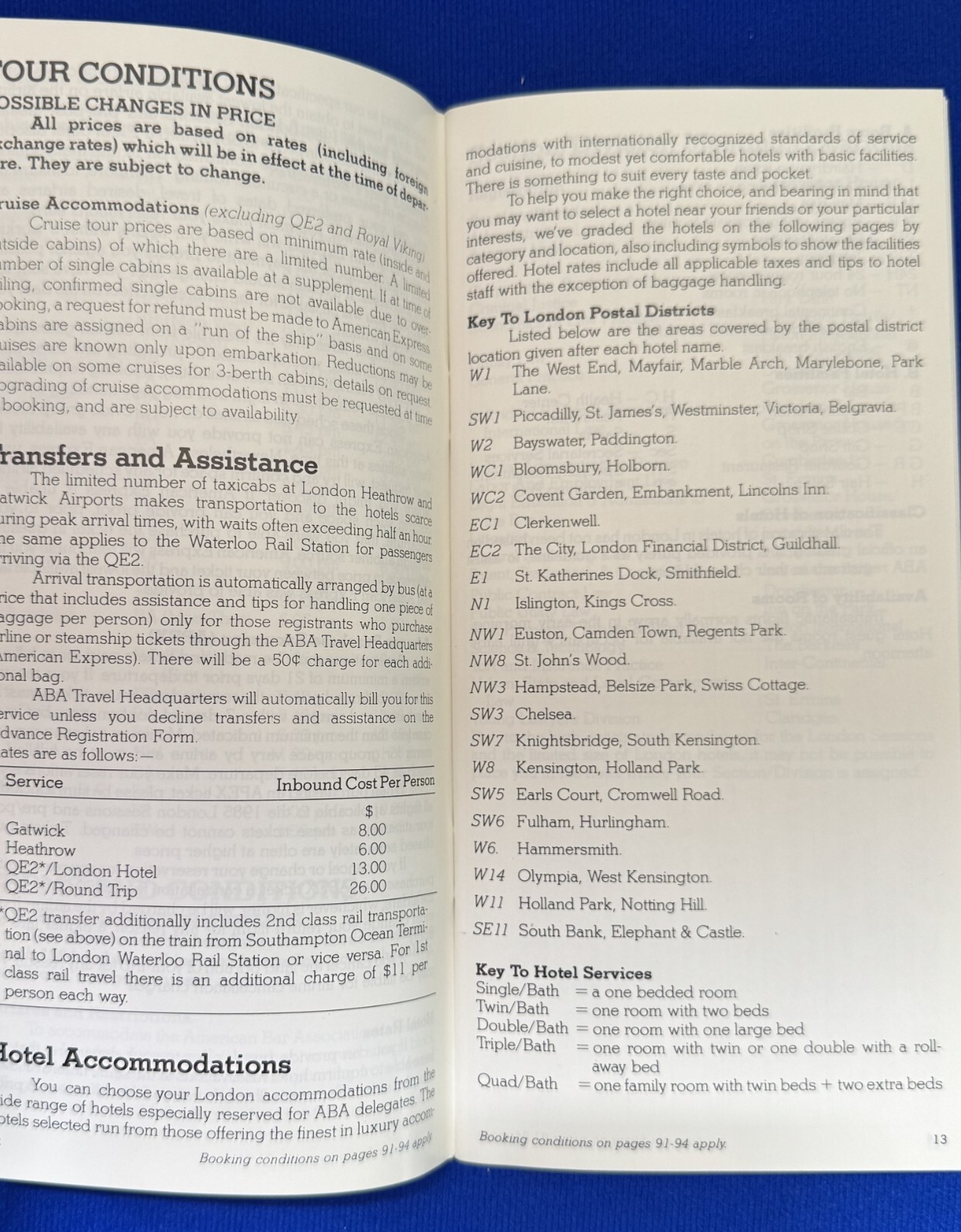 Vintage 1985 London Sessions of American Bar Association Booklet British Airways