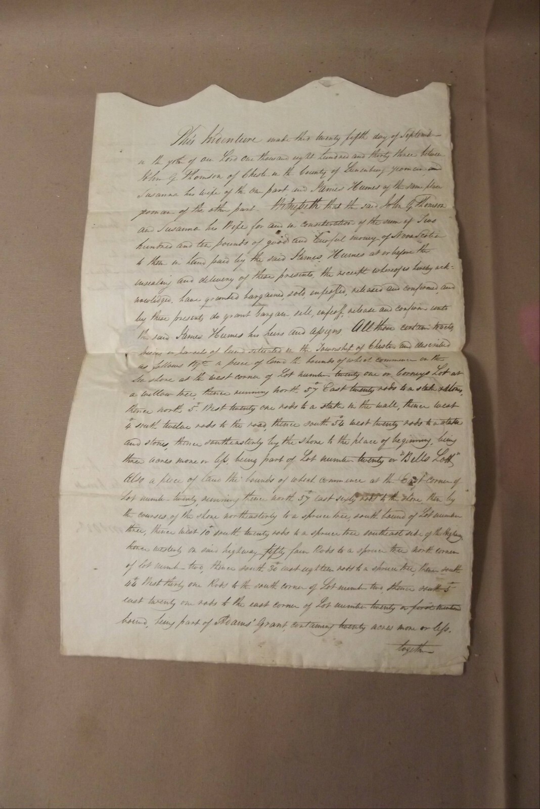 1833 Deed Thomson Hume Family Land Lunenburg Chester Nova Scotia Indenture