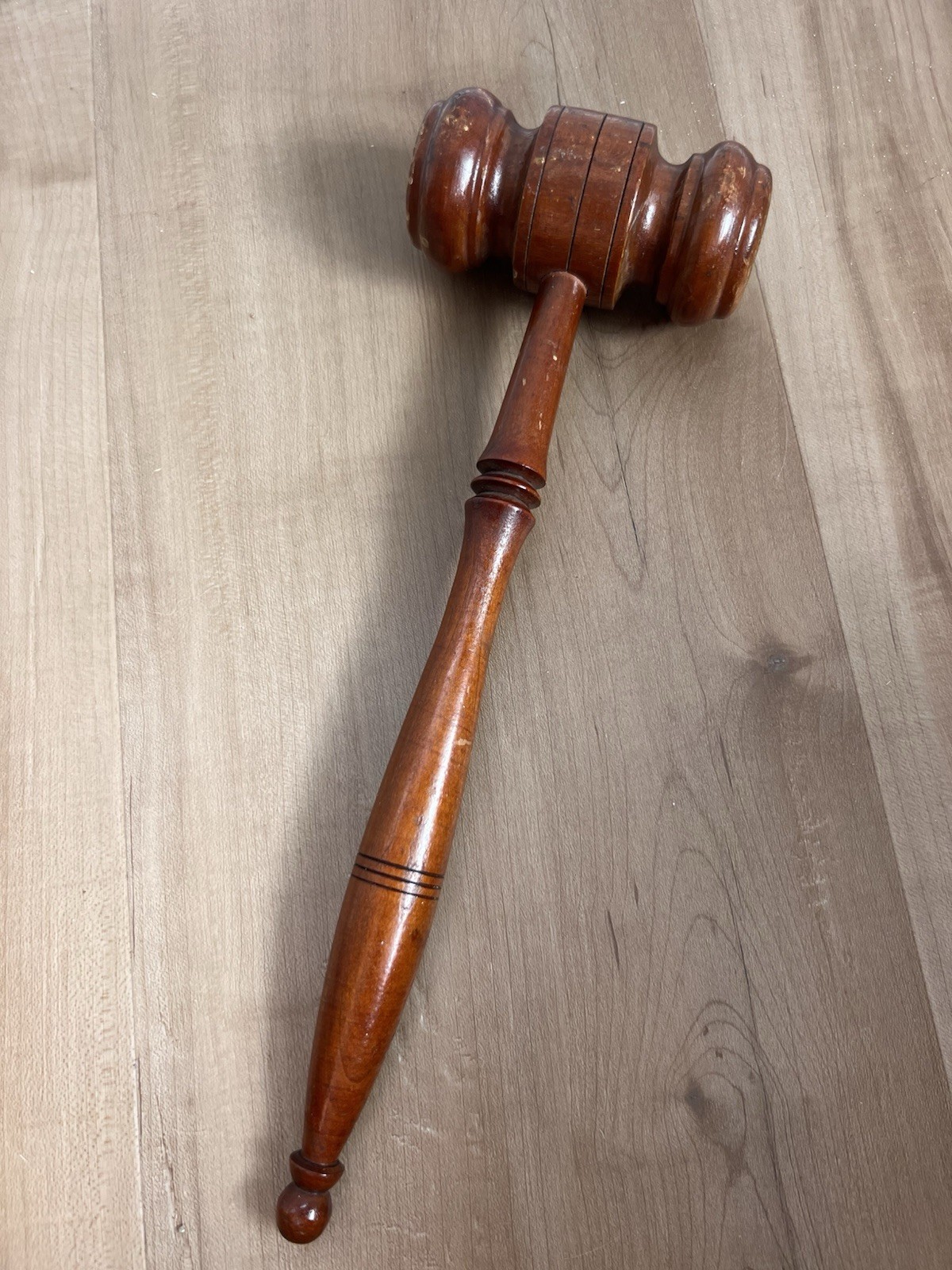 VTG Wooden Auctioneer / Judge Gavel – Large Hand Turned Hardwood – Office Decor