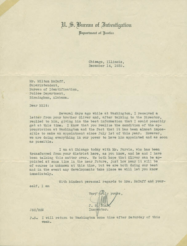 JAMES S. EGAN – TYPED LETTER SIGNED
