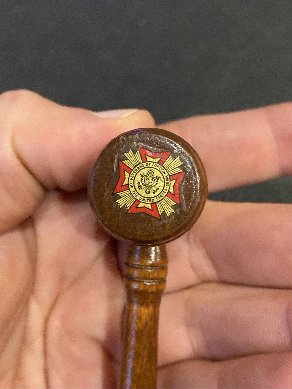 VTG 1960s VFW LOGO MINI TURNED WOOD GAVEL JUDGE’S GAVEL VETERANS OF FOREIGN WARS