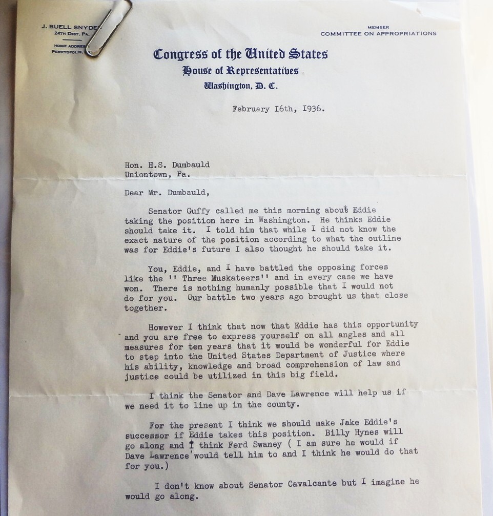 Historic Find~ 1936 CONGRESS HOUSE of REPRESENTATIVES LETTER to EDWARD DUMBAULD