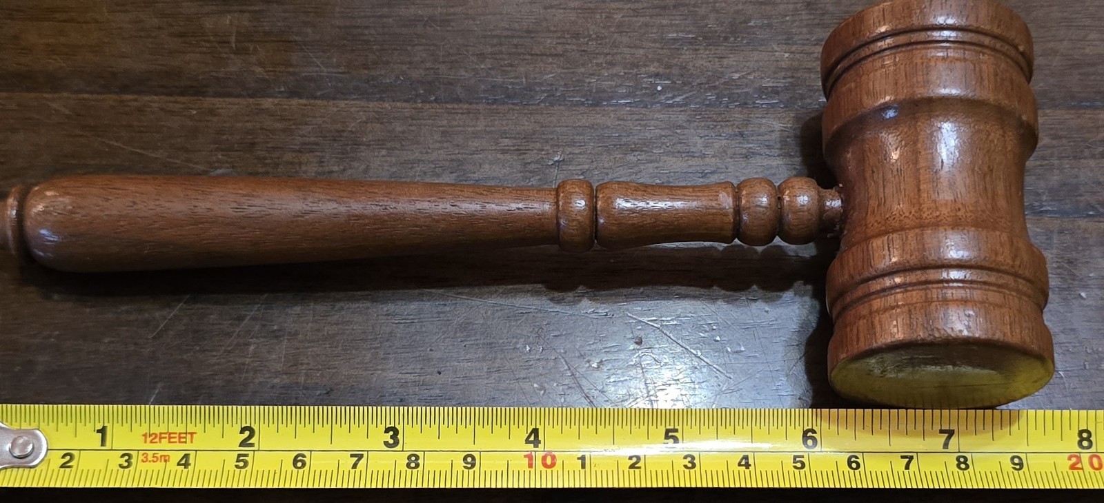 Vintage 7.5″ Inch Wooden Gavel 3.25″ Long.. 1.5″ Round Piston Head Wood Hammer